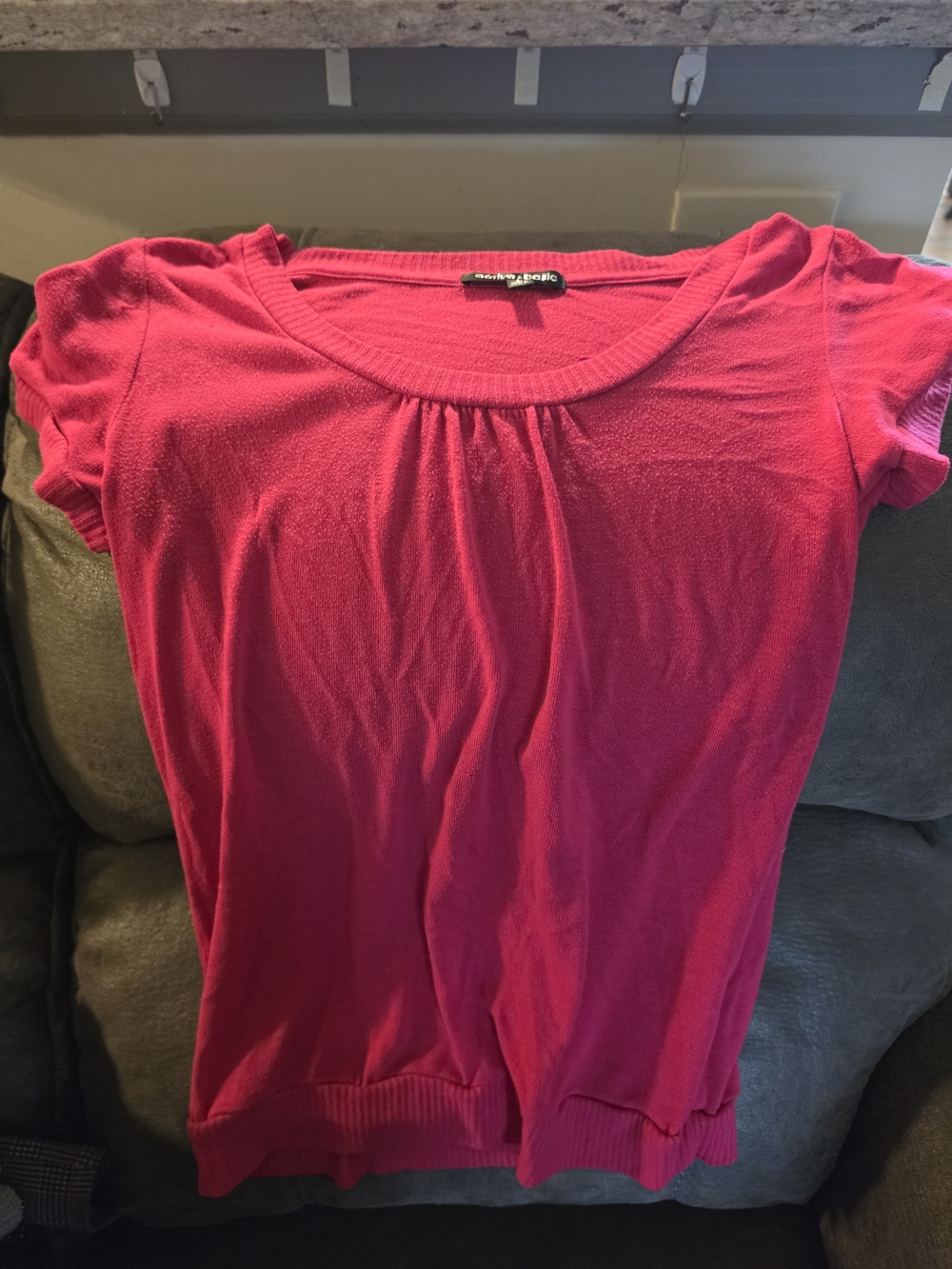 Pink Short Sleeve Scoop Neck Knit Top
